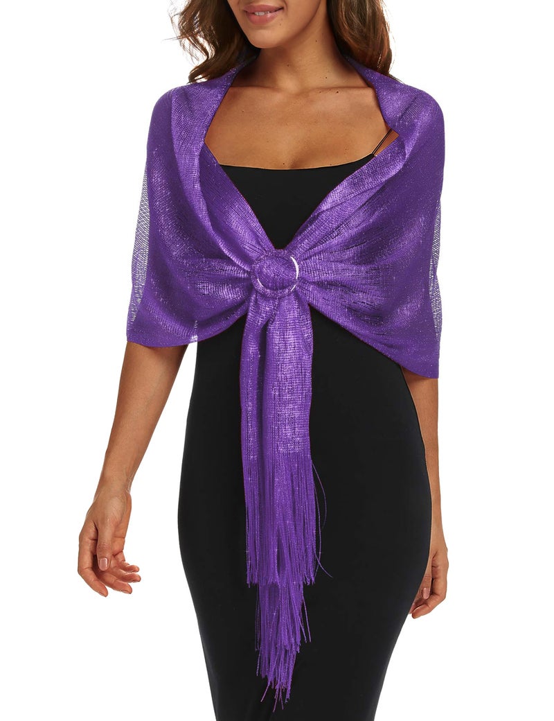 Rheane Shawls and Wraps for Weddings Evening Dresses Elegant Shawls and Wraps Dress Cover Up Formal Party Beach Cover-up Outfit(Purple with Purple Glitter) - Image 1